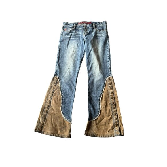 Y2K Mudd Low Rise Flare Two Tone Snap Pants size 8 - Picture 6 of 11